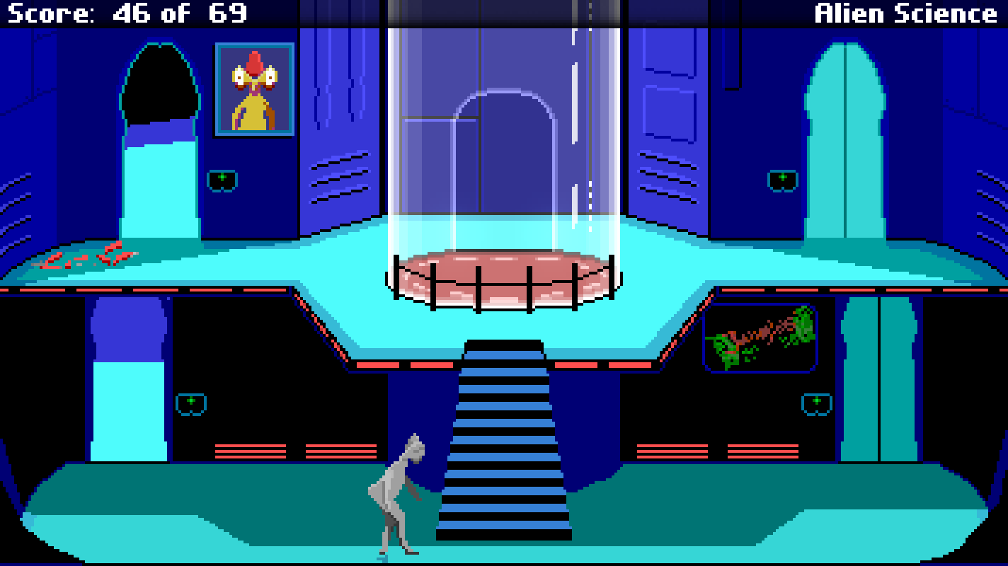 Screenshot showing alien creature walking the main hub screen.