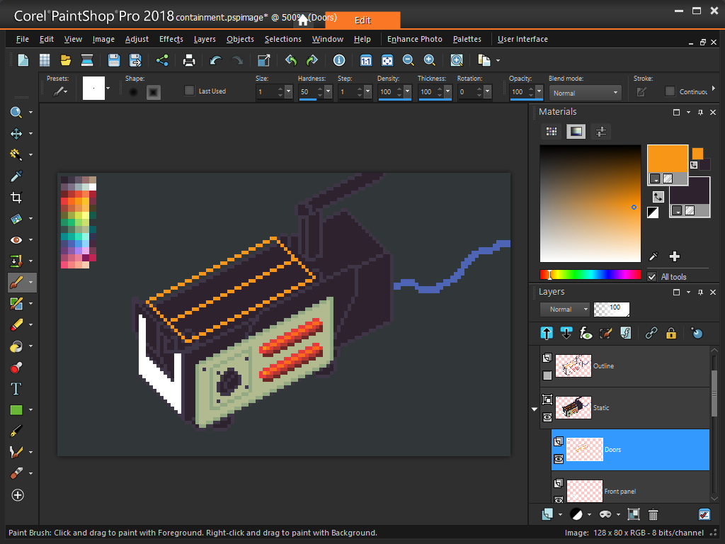 Using Corel PaintShop Pro 2018 to work on a pixel art ghost trap for the "containment" theme