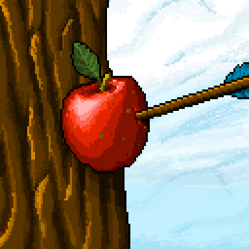 An apple skewered onto a tree by an arrow.