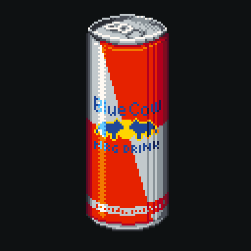 A can of energy drink labelled "Blue Cow" which is pretty much the mirror image of Red Bull.