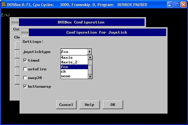 Screenshot of DOSBox GUI