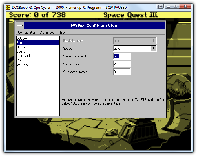 Screenshot of DOSBox GUI