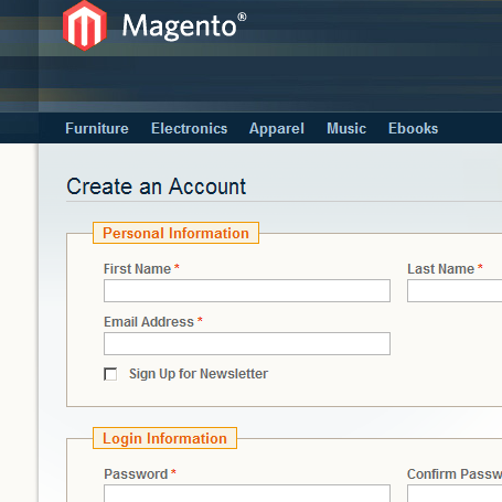 Magento account creation form