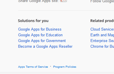 Screenshot of links to Google Apps products