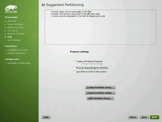 openSUSE Installer: disk partitioning