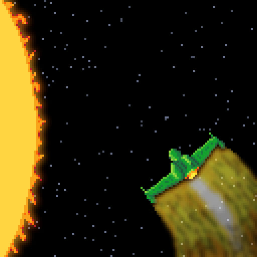 A Klingon Bird of Prey is going in for a high speed slingshot manoeuvre around the sun in order to travel back in time. This version of the image has blending and blurring applied to give the sun a hot glowing effect and make the warp trail appear translucent.